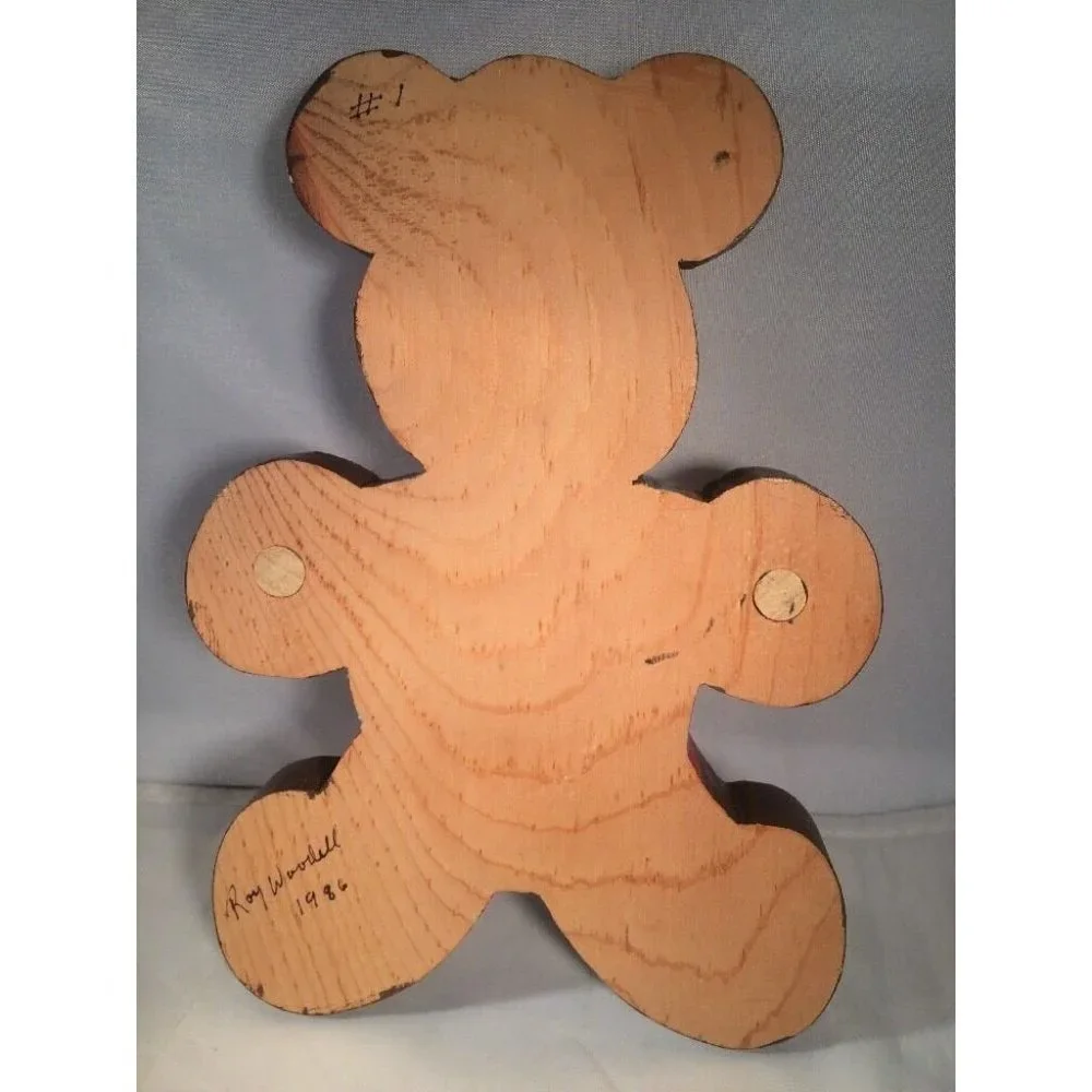 VTG 80s Roy Woodell Handmade Wooden Bear Coat Hook Pair Kids‎ Wall Decor Rustic